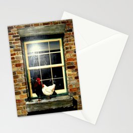 Rooster & Hen on a window Ledge Stationery Card