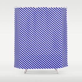 [ Thumbnail: Blue & Light Yellow Colored Pattern of Stripes Shower Curtain ]