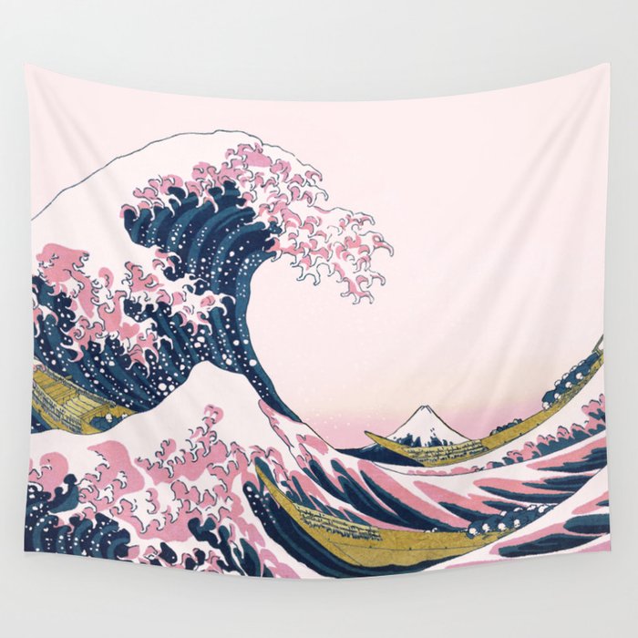 The Great Pink Wave off Kanagawa Wall Tapestry