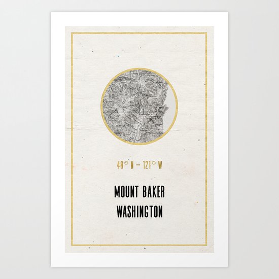 Mount Baker Washington Location Map Print Art Print