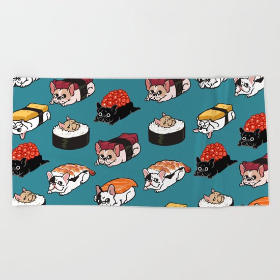 Sushi Frenchie Beach Towel