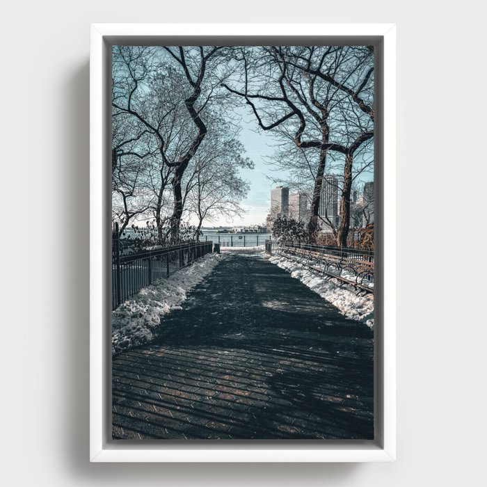New York City Manhattan skyline during winter Framed Canvas
