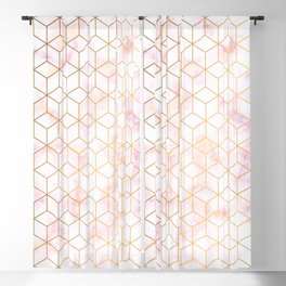 Geometric Gold Pattern on Pink Marble Blackout Curtain