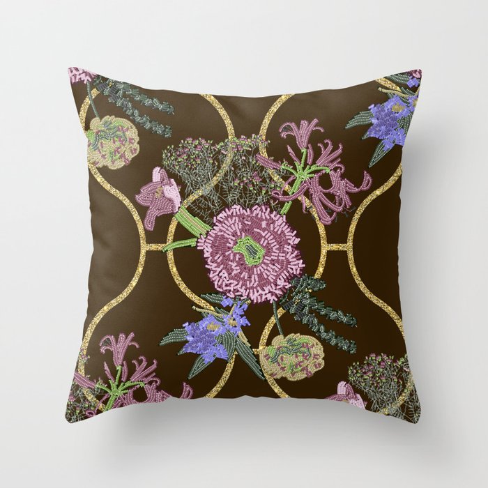 Beaded embroidery summer bouquet Throw Pillow