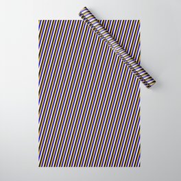 [ Thumbnail: Bisque, Black, Goldenrod, and Blue Colored Pattern of Stripes Wrapping Paper ]
