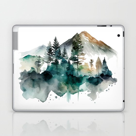 Forest Trees Mountains Nature Watercolor Laptop & iPad Skin