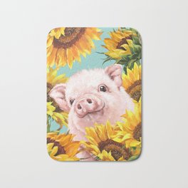 Baby Pig with Sunflowers in Blue Badematte