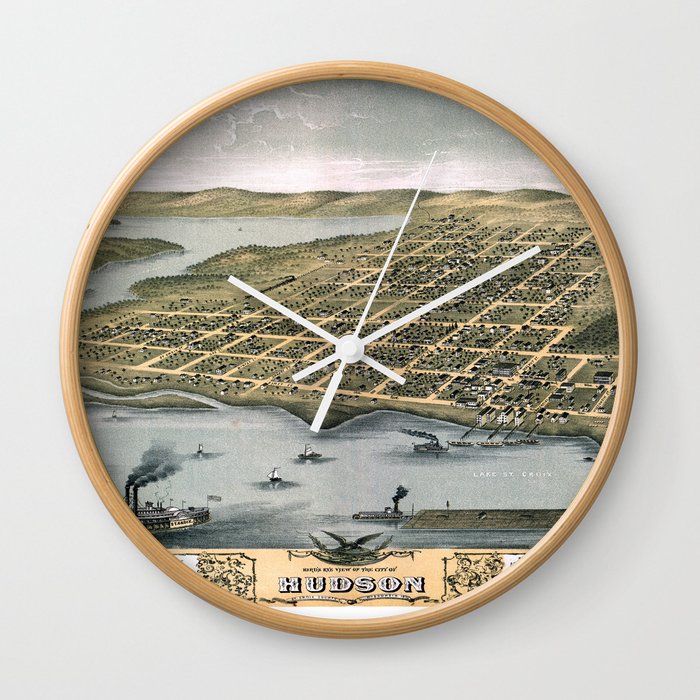 Hudson-Wisconsin-1870 vintage pictorial map Wall Clock