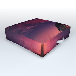 Purple Coastal Sunset with Lonely One Tree Hill color photograph / photography Outdoor Floor Cushion