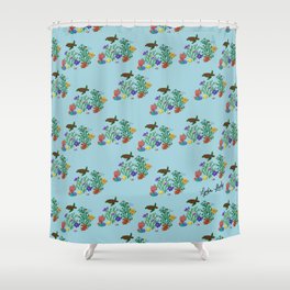 Under the Sea- Blue Background Shower Curtain
