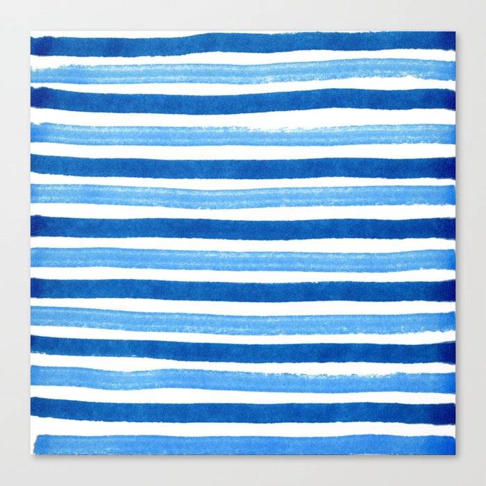 Horizontal blue and white striped pattern Canvas Print