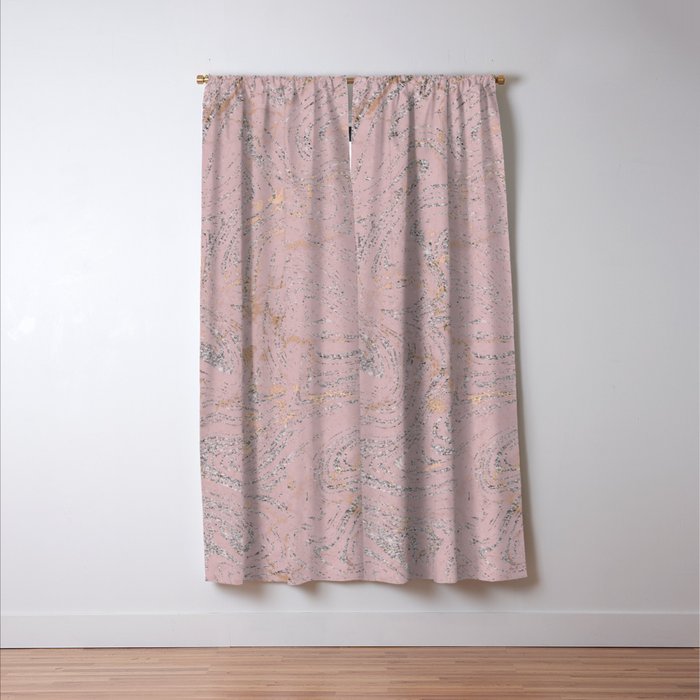 Elegant Pink Gold Silver Glitter Marble Blackout Curtain By