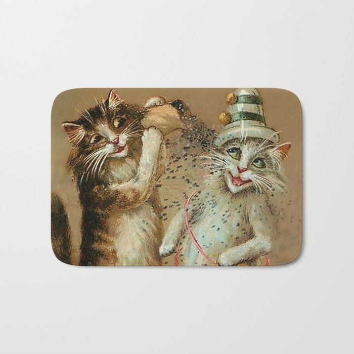 “Cat Party with Confetti” by Maurice Boulanger Bath Mat