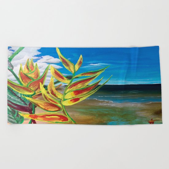 Heliconia Tropical Parrot Plant Take Me There Beach Towel