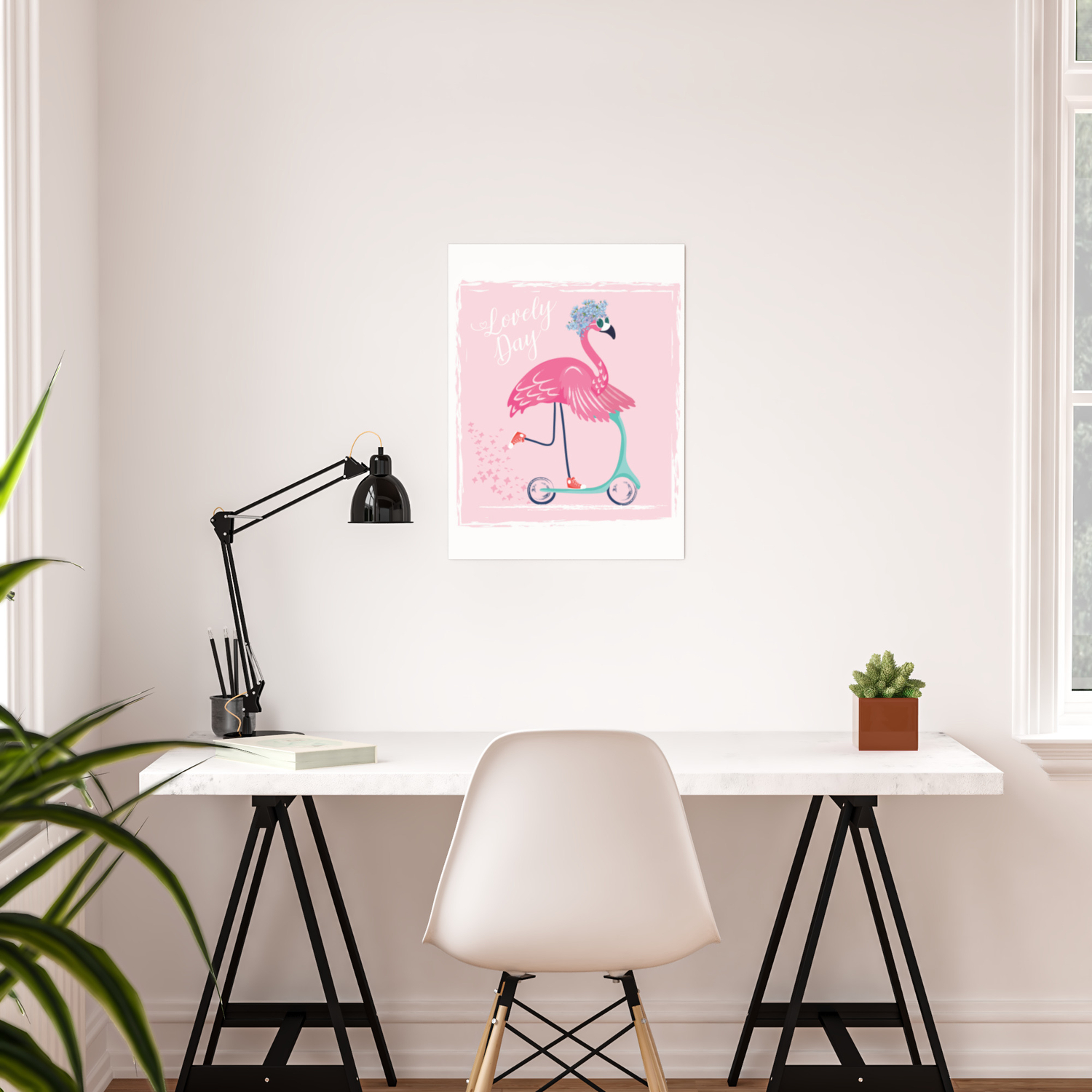 Cute Flamingo With Sunglasses Sweet Bird With Scooter Vector Illustration Poster By Senaykurtulus Society6