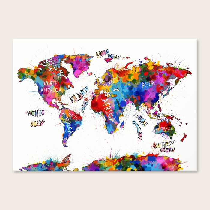 World Map Colour In Canvas World Map Color Splatter 1 Canvas Print By Bekim Art | Society6
