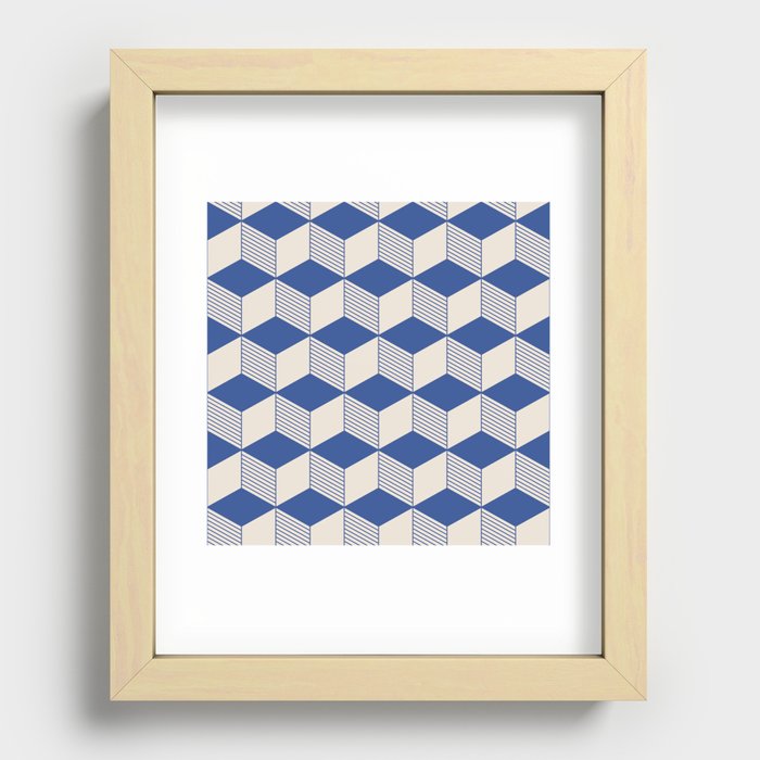 Isometric Cubes Blue Recessed Framed Print