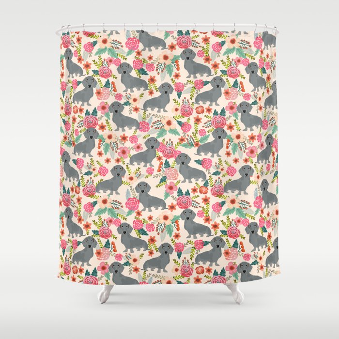 Dachshund florals grey doxie dachsie pattern with flowers cute gifts for wiener dog owners Shower Curtain