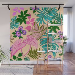 Tropical leaves pattern - Neon Wall Mural