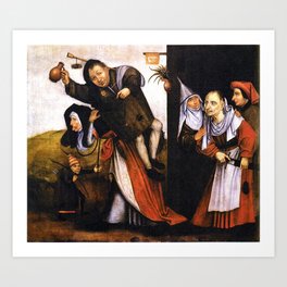 Hieronymus Bosch - A Tavern Quarrel Art Print | Centreforolda, Tempera, Elderly, Man, Rope, Inn, Genreart, Jar, Earlynetherlandis, Sign 