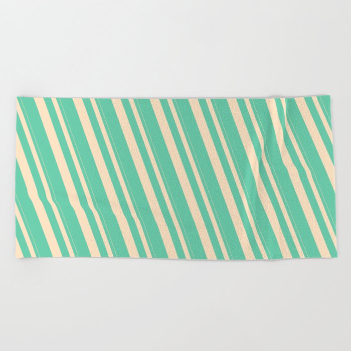 Bisque & Aquamarine Colored Stripes/Lines Pattern Beach Towel
