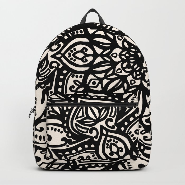 Black and Cream Flower Mandala Pattern Backpack