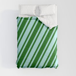 [ Thumbnail: Dark Green & Turquoise Colored Lined Pattern Comforter ]