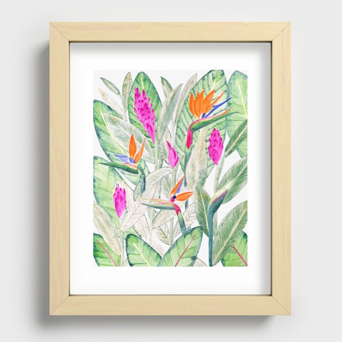 Tropical garden in watercolor Recessed Framed Print