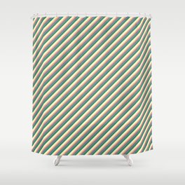 [ Thumbnail: Light Slate Gray, Sea Green, Light Yellow, and Light Salmon Colored Pattern of Stripes Shower Curtain ]