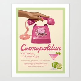 Cosmopolitan  Art Print | Phone, Summer, Digital, Cocktailhour, Female, Women, Girlsnight, Ladiesnight, Pink, Drawing 