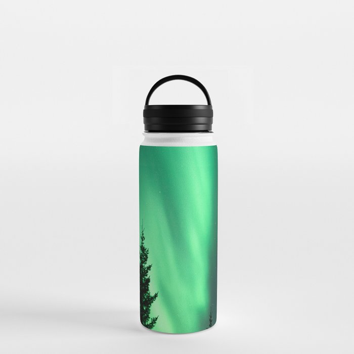 Northern Lights in the Woods Photo | Aurora Borealis in Norway Nature Art Print | Colorful Night Travel Photography Water Bottle