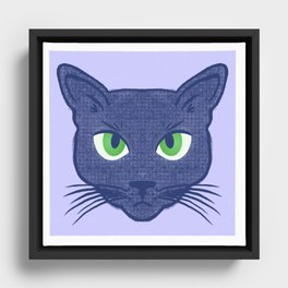 Retro Modern Periwinkle Cat Framed Canvas