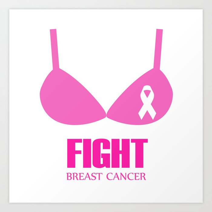 Breast cancer awareness ribbon on a pink bra Art Print by Shawlin