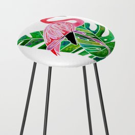 Flamingo and Tropical Leaves Counter Stool