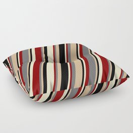 [ Thumbnail: Dim Grey, Tan, Black, Bisque & Maroon Colored Pattern of Stripes Floor Pillow ]