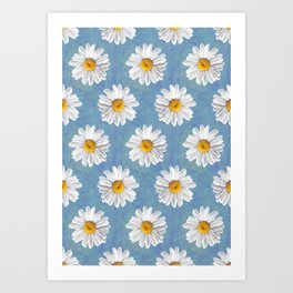 Daisy Blues - Daisy Pattern on Cornflower Blue Art Print