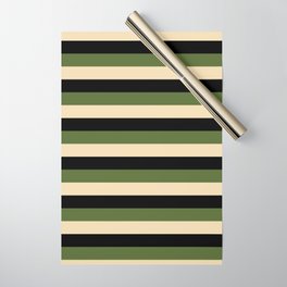 [ Thumbnail: Dark Olive Green, Tan & Black Colored Striped/Lined Pattern Wrapping Paper ]