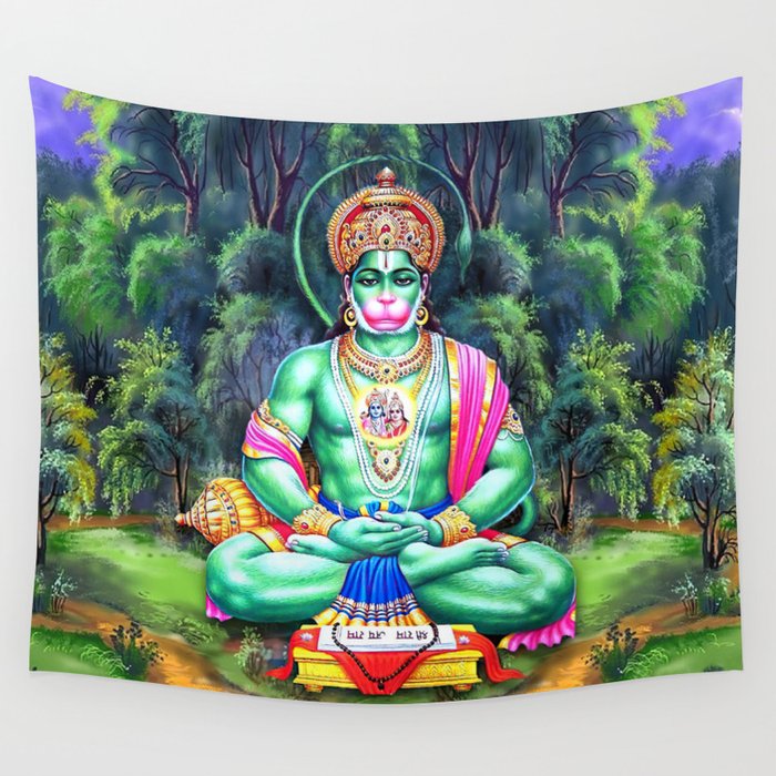 Lord Hanuman Meditating In Forest Wall Tapestry