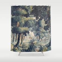 Antique 17th Century Verdure Flemish Tapestry Shower Curtain