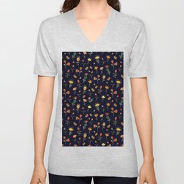 Seamless vintage floral pattern on dark background, indian style V Neck T Shirt