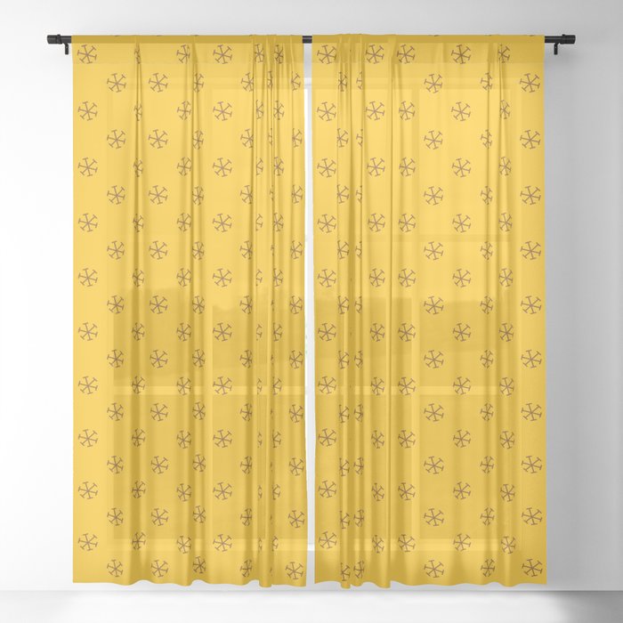 Chocolate Brown On Amber Orange Snowflakes Sheer Curtain By