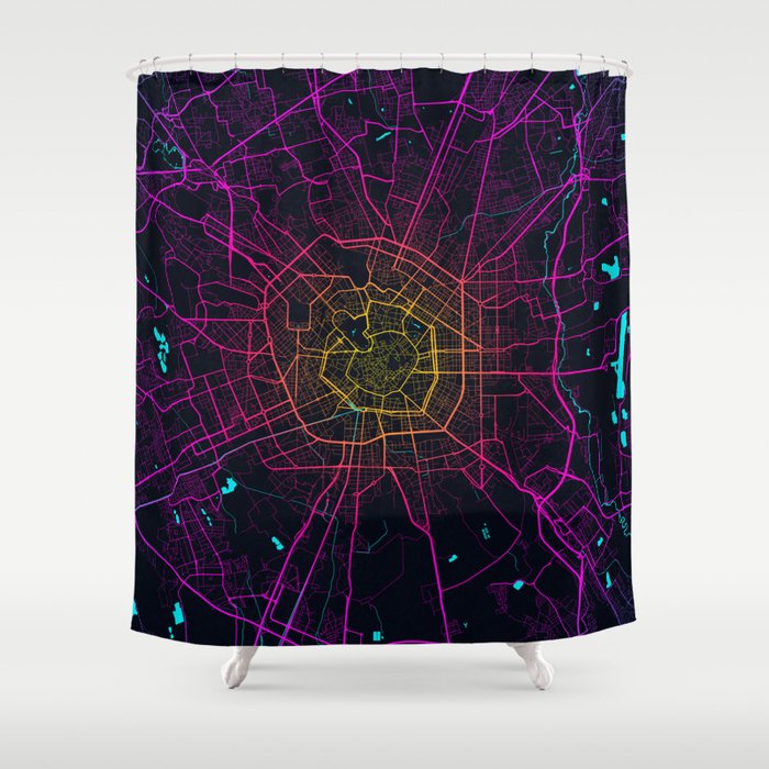 Milan City Map of Italy - Neon Shower Curtain