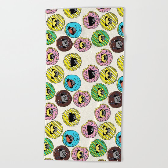 Pug Donuts Beach Towel