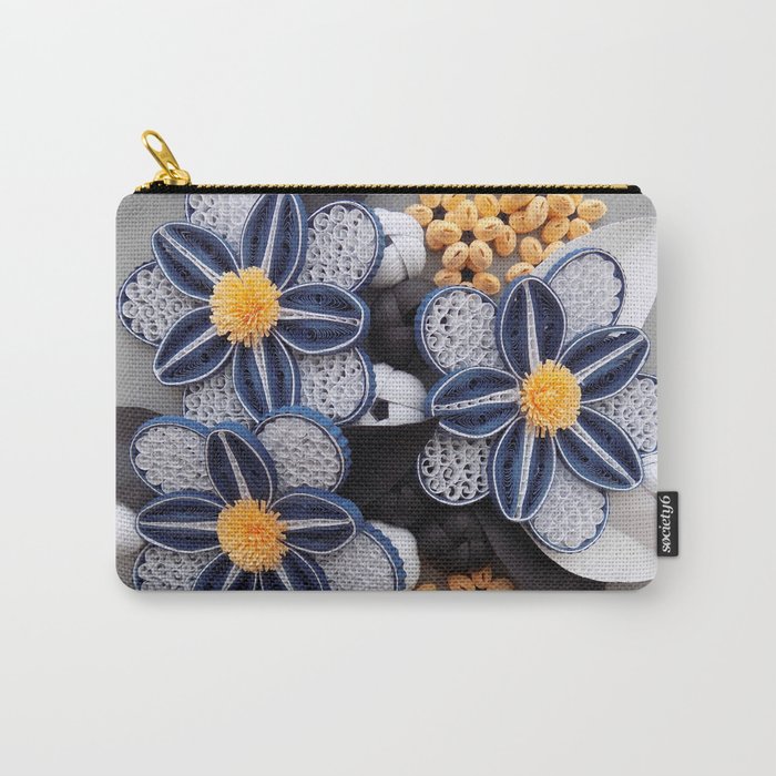blue paper quilled flowers floral home decoration abstract still nature art carry all pouch