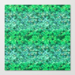 Green Mermaid Pattern Metallic Glitter Canvas Print