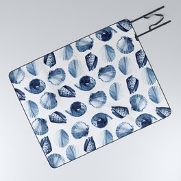 Sea Shell Blue White Watercolor Pattern Picnic Blanket