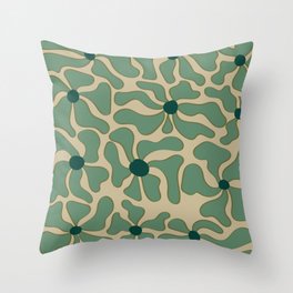 Groovy Flower Pattern - Green Throw Pillow