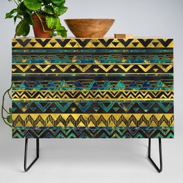 Gold and Teal Marble Tribal Boho Ethnic  Pattern Credenza