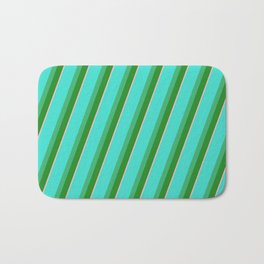 [ Thumbnail: Turquoise, Sea Green, Forest Green, and Light Pink Colored Pattern of Stripes Bath Mat ]