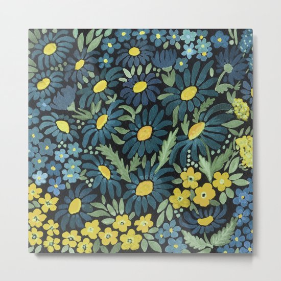 Watercolor . Blue daisies . Metal Print